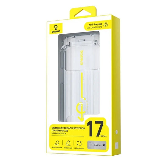 Baseus 9H Privacy Screen Protector for iPhone 17 Pro and 16 Pro — 28° Anti-Spy Tempered Glass