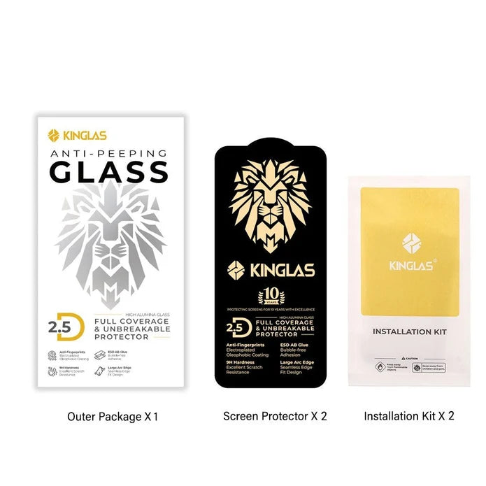 Kinglas Privacy Screen Protector iPhone 16 Pro 17 17 Pro 2-Pack Anti-Spy 28° 9H Tempered Glass
