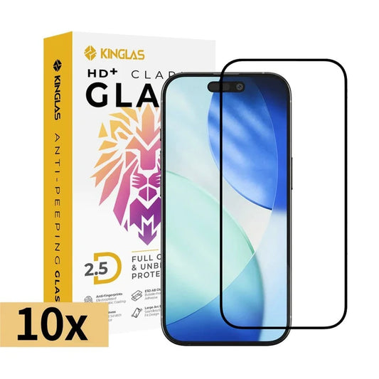 Kinglas iPhone 16 Pro Max / 17 Pro Max / 18 Pro Max 10 Packs 2.5D Full Coverage Silk Printing HD+ Clarity Glass Screen Protector