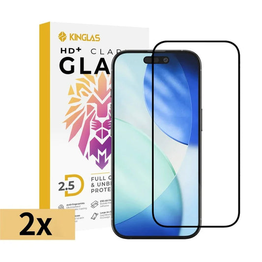 iPhone 16 Pro Max / 17 Pro Max / 18 Pro Max Kinglas 2 Packs 2.5D Full Coverage Silk Printing HD+ Clarity Glass Screen Protector